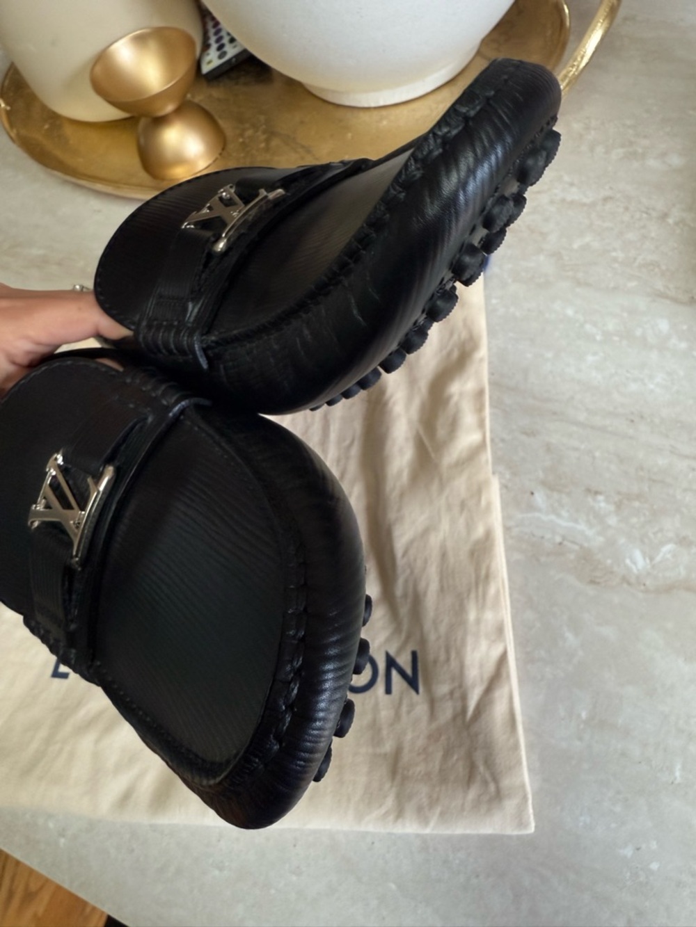 SOLD!!! Louis Vuitton Black Leather LV Logo Slip-On Loafers - Picture 10 of 10
